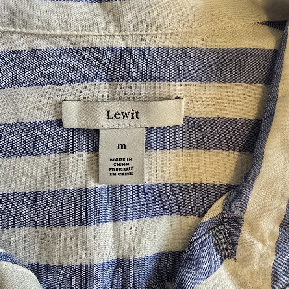 Lewit Designer Luxury Cotton Blue Striped Tie Waist Women's Blouse Medium - Picture 9 of 12